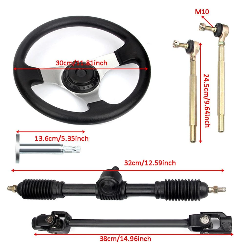 110cc chinese go kart quad parts 30cm steering wheel assembly full steel 32cm gear rack pinion