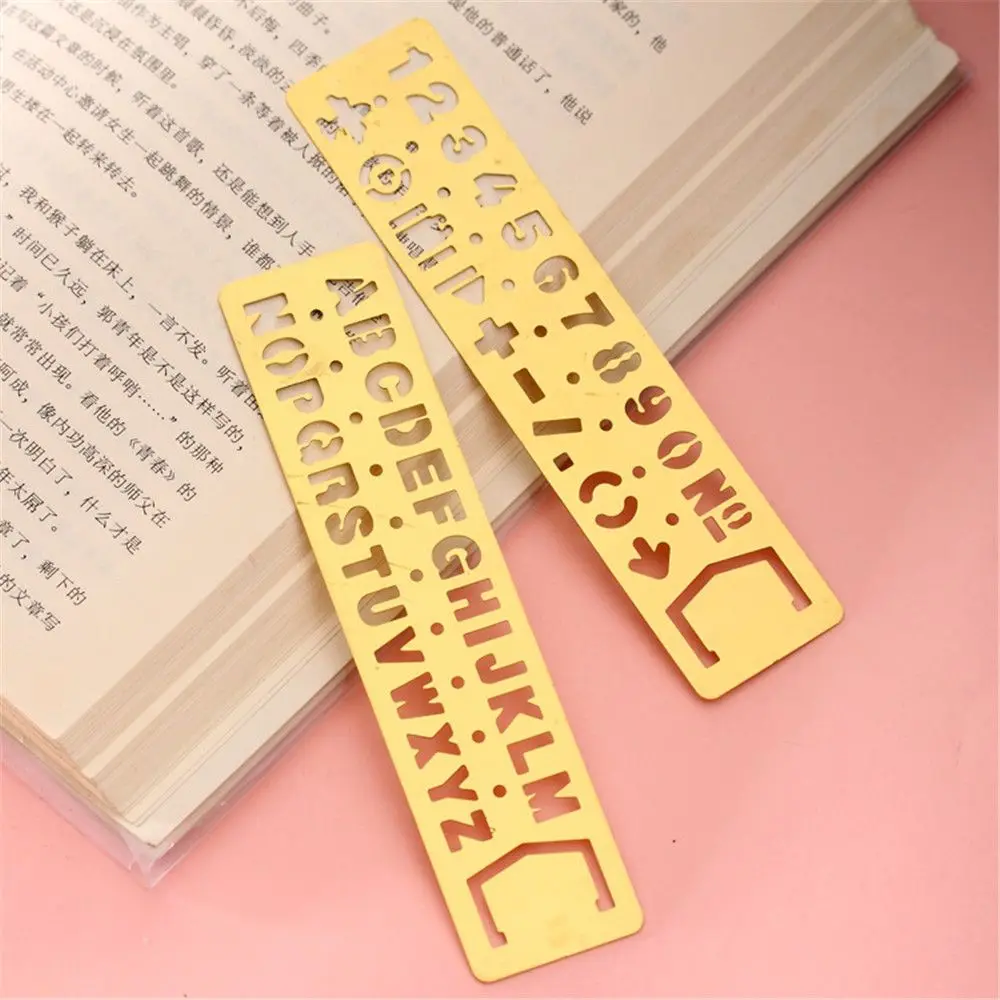 1pc Metal Hollow Straight Ruler Number Letter Pattern Bookmark S