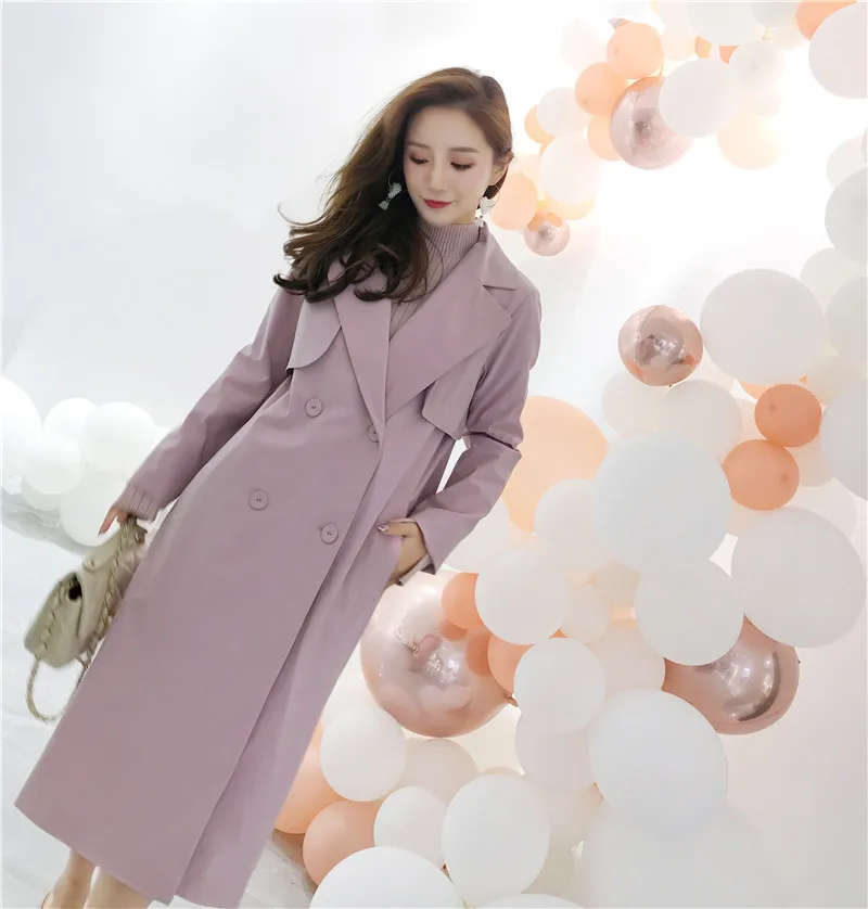 

Photo Shoot 2018 Autumn And Winter New Style Mid-length Waist Hugging Lace-up Slimming Sense of Design Double Breasted Long Tren