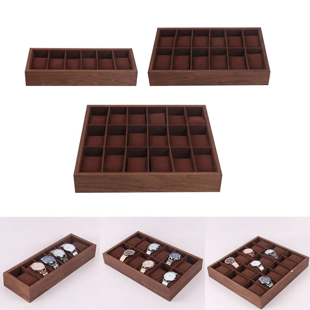 Wooden Watch Box Case Display Tray w/ Cushion Jewelry Organizer 6/12/18 Slots