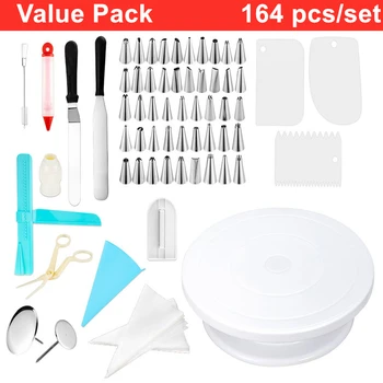 

164pcs/set Kitchen Cake Tools Nozzle Decorating Pastry-Piping Bag Baking-Kit Cookie Cream Coupler Turntable Smoother Spatula