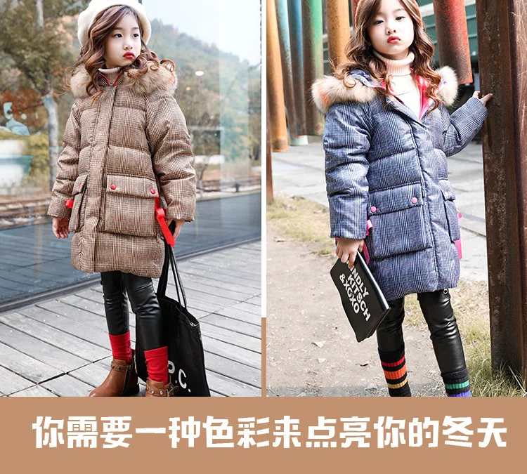 Children's Wear Fall Winter Girls'Cotton-padded Jacket kids clothes Outerwears Parkas 3-13years long Snow Wear coat 378