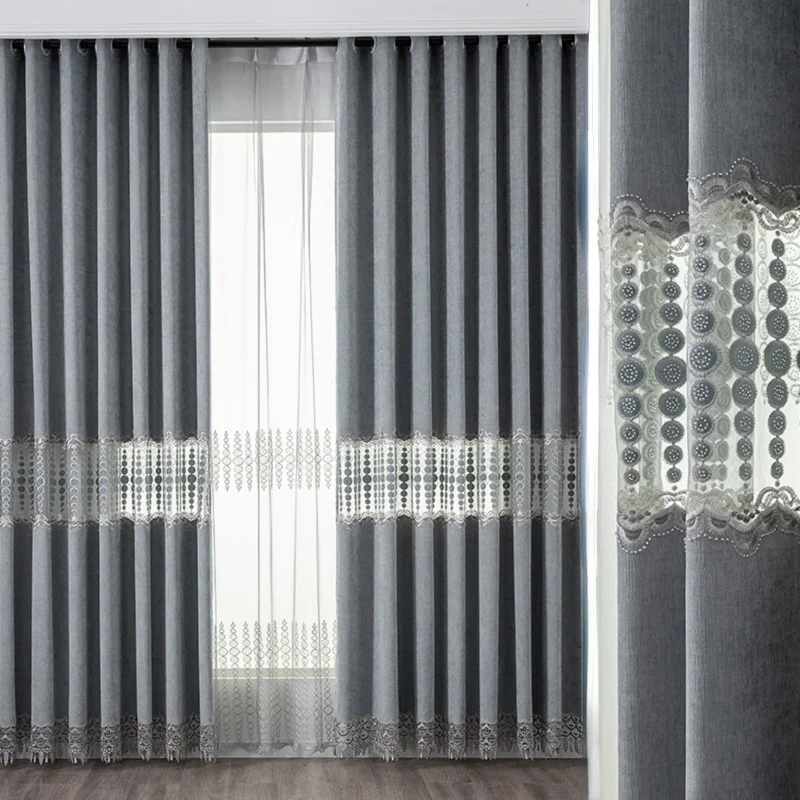 

European High-end Water-soluble Hollow Embroidered Curtain Luxury Blackout Curtains for Living Dining Room Bedroom
