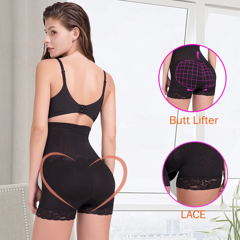 Women Padded Shorts and Shaper Tummy with Waist Lace