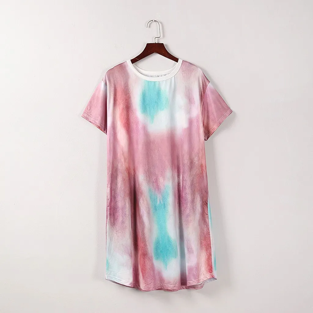 Женское платье рубашка с принтом Tie dye Повседневная Свободная ночная коротким