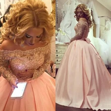 Розовые кружевные бальные платья с длинным рукавом, бальное платье с открытыми плечами, выпускное дебютантное платье шестнадцать 15, милое 16 платье, vestidos de 15 anos