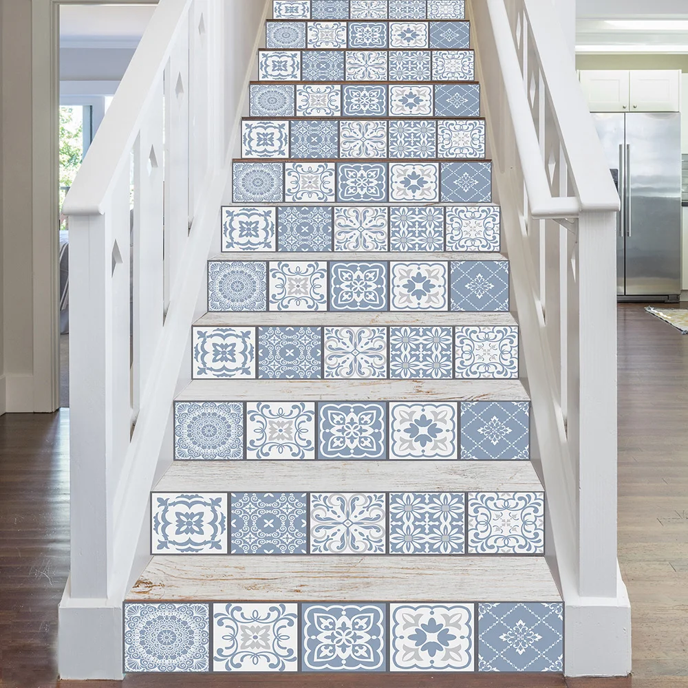 10pcs Gray &amp Blue Matte Surface Wall Sticker Film For Tiles /Ground in Kitchen Backsplash Stair Floor Art Wallpaper Peel Stick | Дом и сад