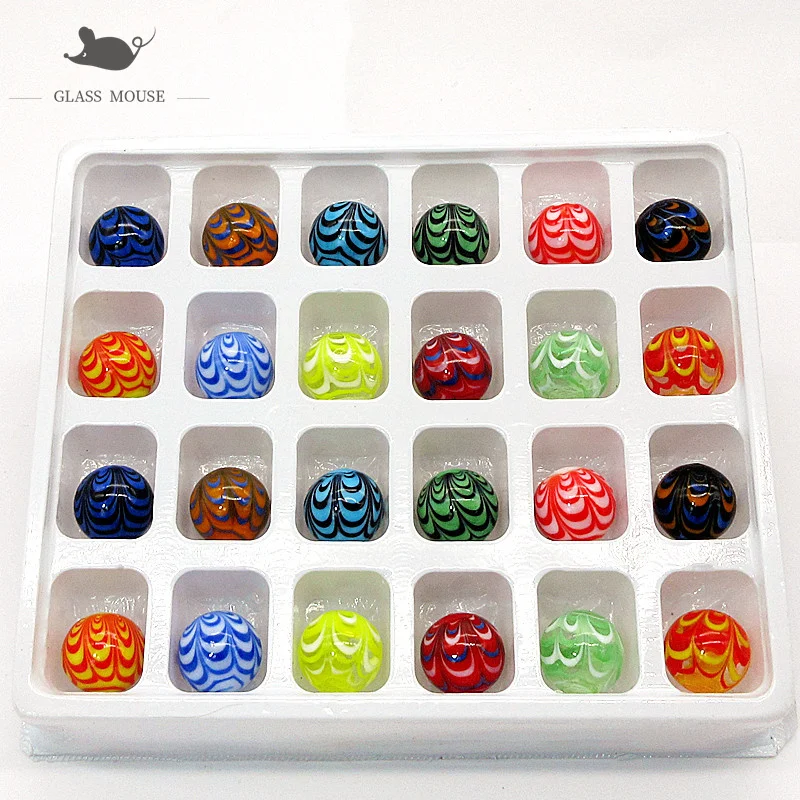 

16mm Round feather design Handmade Glass Marbles Ball Charms Home Decor accessories Vase filled game Toy for Kids Children 24PCS