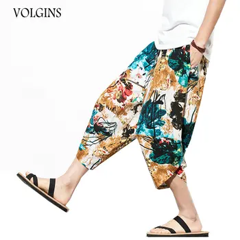 

Streetwear Harem Pants Men Calf Length Cotton Linen Bermuda Masculina Wide-legged Bloomers Hip Hop Male Pants Dropshipping