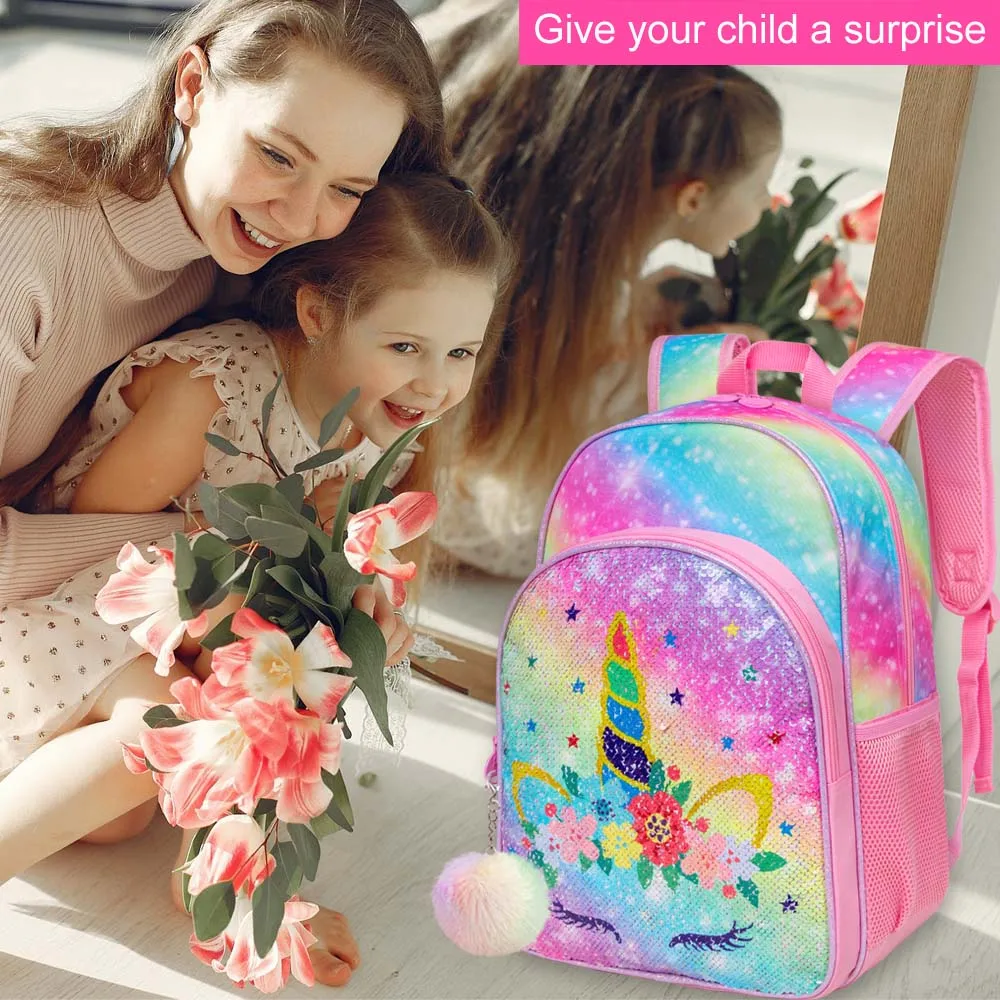 Unicorn Colorful Sequin Backpack Set
