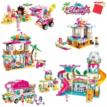 

Friends Seaside Beach Park Camping Model Beach Slide Amusement Park House DIY Building Blocks Gifts Toy for Girls