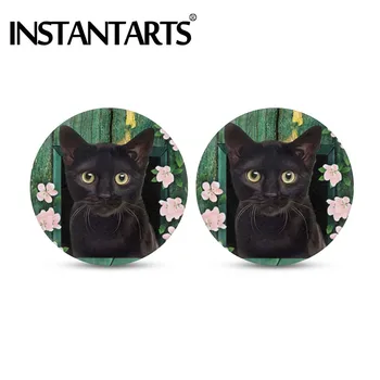

INSTANTARTS Animal Black Cat Looks Out The Window Pattern Drink Cup Mat for Car 2020 New Car Coasters Universal most of Car Hot