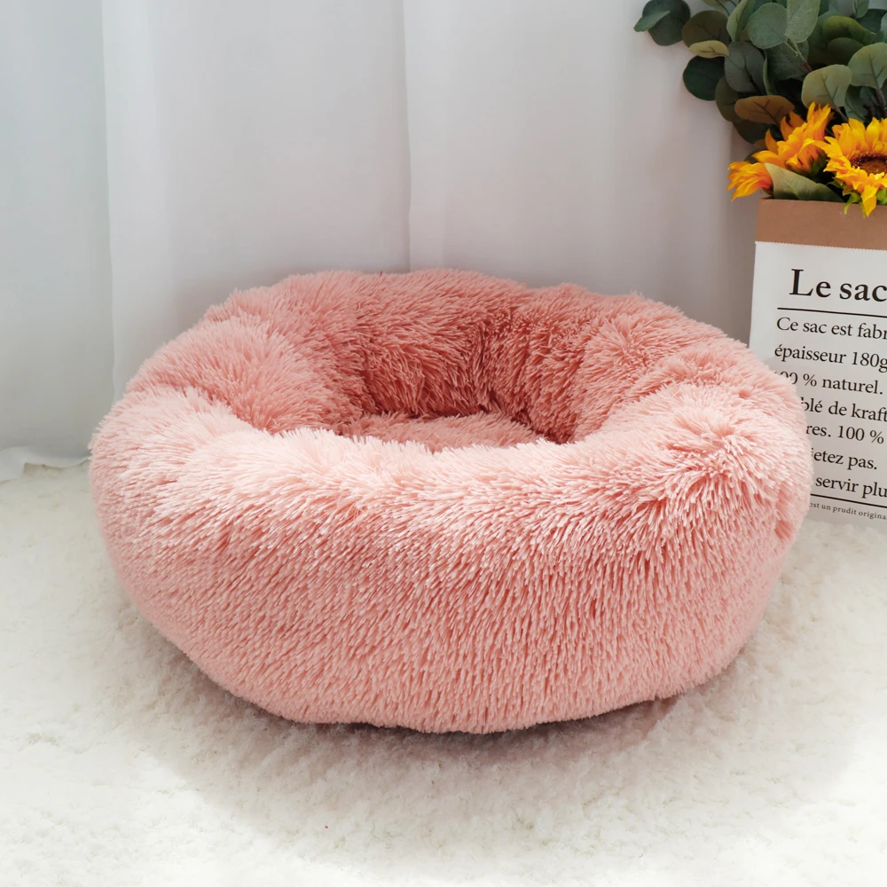 Comfy Plush Pet Dog Bed Hondenmand Washable Round Calming Pet Bed Cushion Sofa Mat Kennel Donut Beds House For Large Dogs Hot