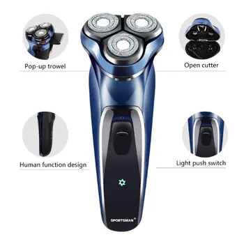 

USB Charging 3D Electric Shaver 3 Head Rotary Floating Washable Razor Men Beard Shaving Trimmer with Light Indicator