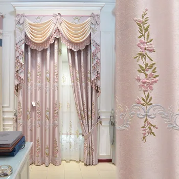 

high quality Pastoral embroidery curtain For Living Room Modern blackout curtain for Pink girl bedroom curtains