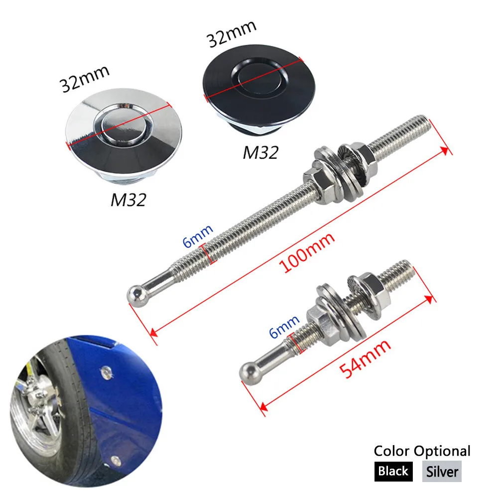 32mm Aluminum Push Button Billet Hood Pins Car Quick Latch Engine Bonnets Lock Bonnet Clip Kit Wholesale |