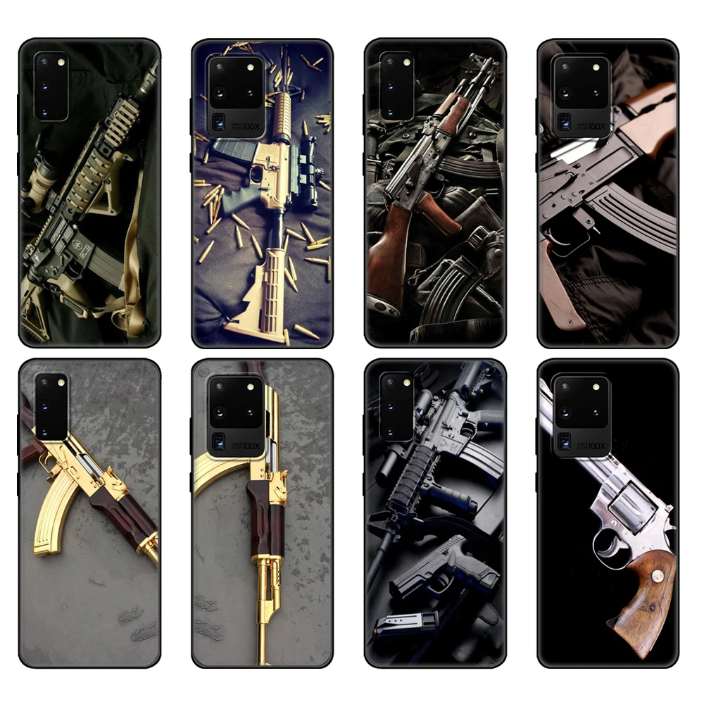 Black tpu Case For Samsung galaxy S20 /S20 PLUS/S20 ultra/S20+ /S20FE back cover AK47 Handgun Gun | Мобильные телефоны и