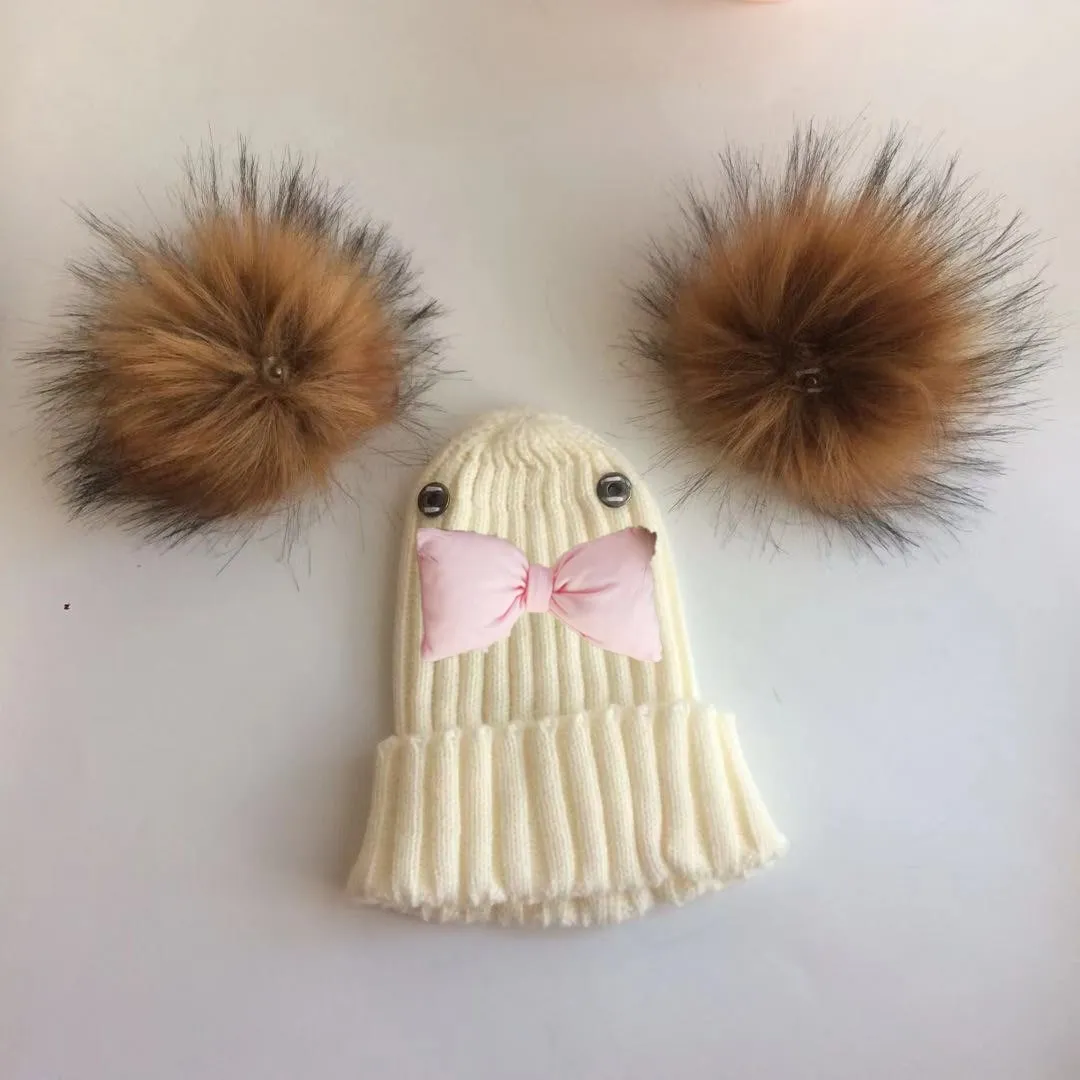 Baby Hat Knit Hat Baby Photography Props newborn winter toddler baby kids bow tie Butterfly Knot Melamed hat cap beanie with 2 pom poms ears for boys and girls props
