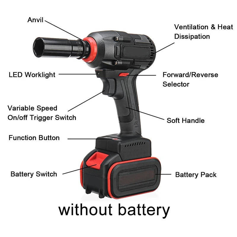 

128VF Wireless Impact Brushless Key 520 N. M Torque 1/2 Inch Socket Wrench EU/UK/US Plug Supplies Without Battery