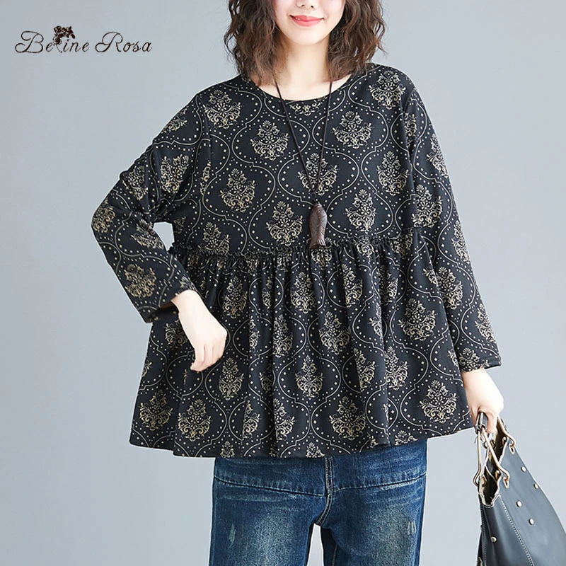 

BelineRosa England Vintage Style Retro Women Tops Shirts Plus Size Women Clothing Autumn Spring Long Sleeve Shirts BSDM0288