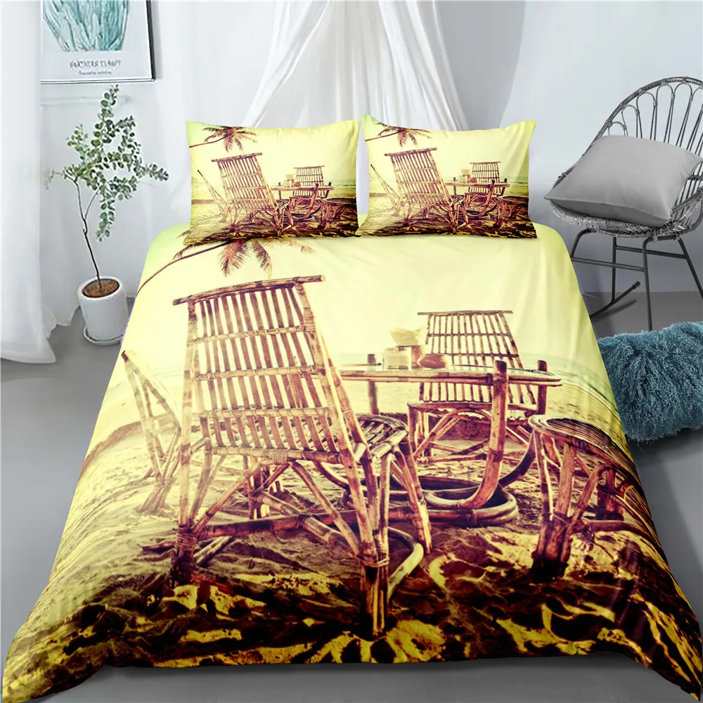 

Haguyy Bedding Set 3D Printed Duvet Cover Set Beach Coconut Tree Home Textiles for Adults Home Textile with Pillowcase