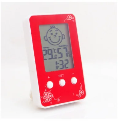 

Indoor Room Thermometer hygrometer LCD Digital Clock Outdoor Temperature logger Baby Smile Face humidity meter Temperature