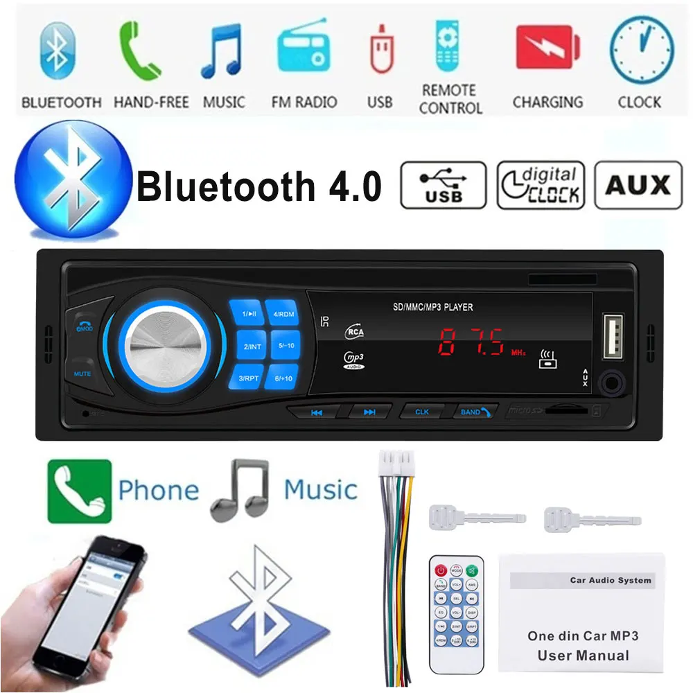 Умный Автомобильный MP3-плеер с Bluetooth HD экраном SD MMC MP3-плеер Поддержка FM радио бас чип EQ звуковой эффект 12 В Универсальный
