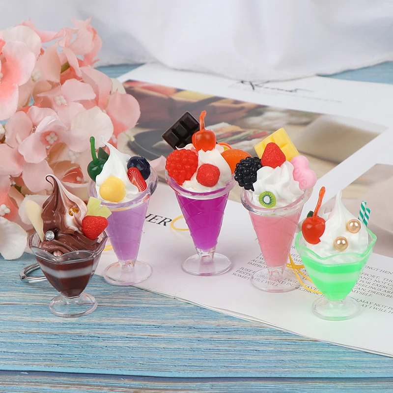 

1pc Cute Dollhouse Miniature Drink Ice Cream Cups Set Model Pretend Play Mini Food Fit Play House Toy Doll Accessories