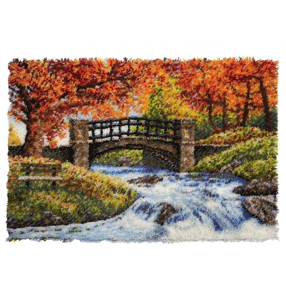 Scenery Latch Hook Kits Rug Making Kits Diy For Kids/adults Needle Craft With Printed Canvas
