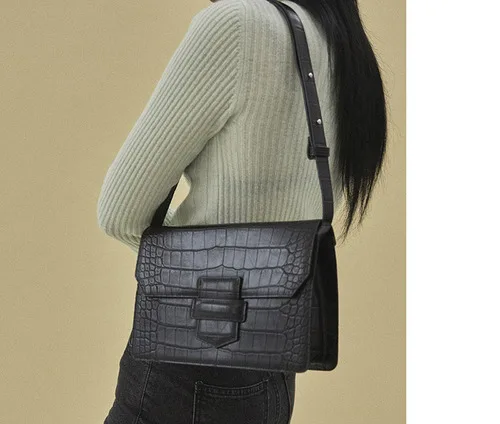 Bolsa Mujer, сумки для женщин, роскошные сумки, женские сумки, дизайнерские, крокодиловый узор, кожа, сумка через плечо, сумка-мессенджер - Цвет: Черный