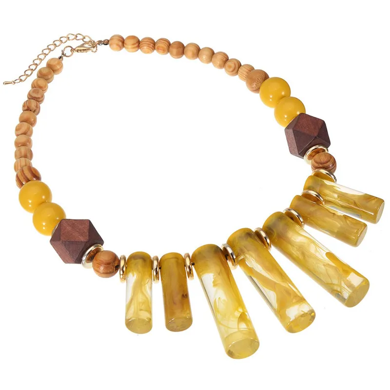 6 цветов Шарм Кулон из смолы ожерелье деревянное Бисероплетение ожерелье массивные Биб-серьги ожерелье женский кулон de moda - Окраска металла: N0013181