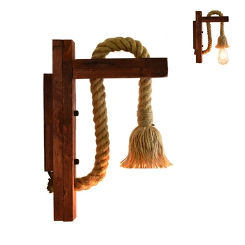 

E27 American Style Pastoral Hemp Rope Vintage Wooden Wall Lamp(Without Bulb) X6HD