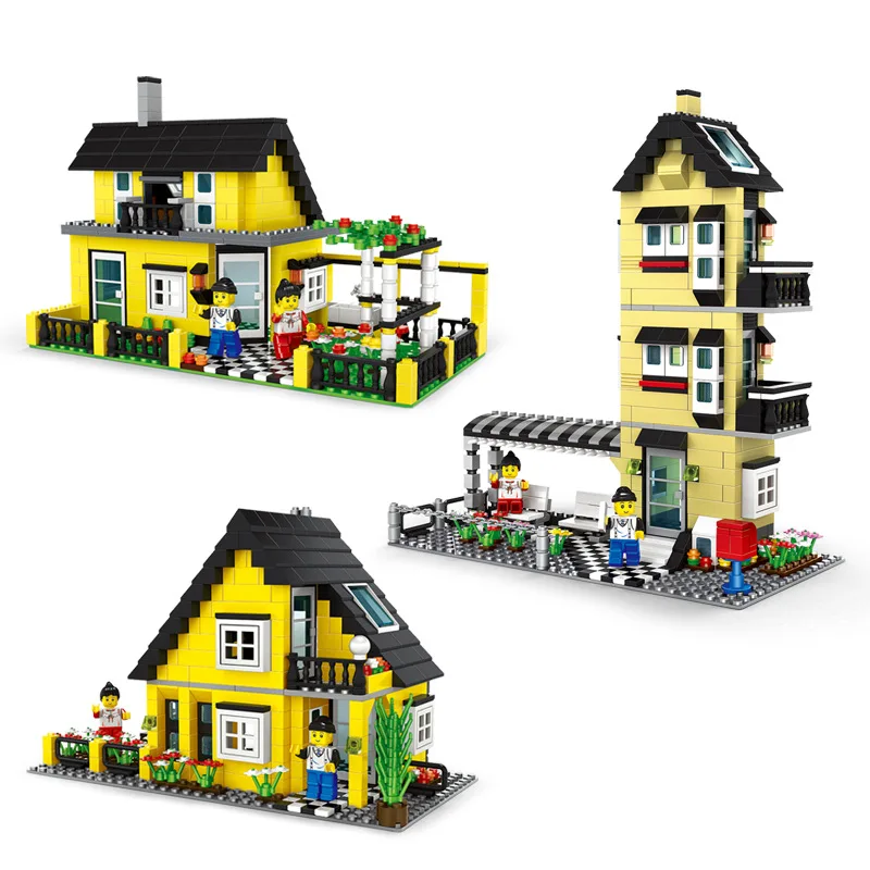 

City Architecture France Villa Cottage Building Blocks set Friends Beach Hut Modular Home House Village Model Toys for children