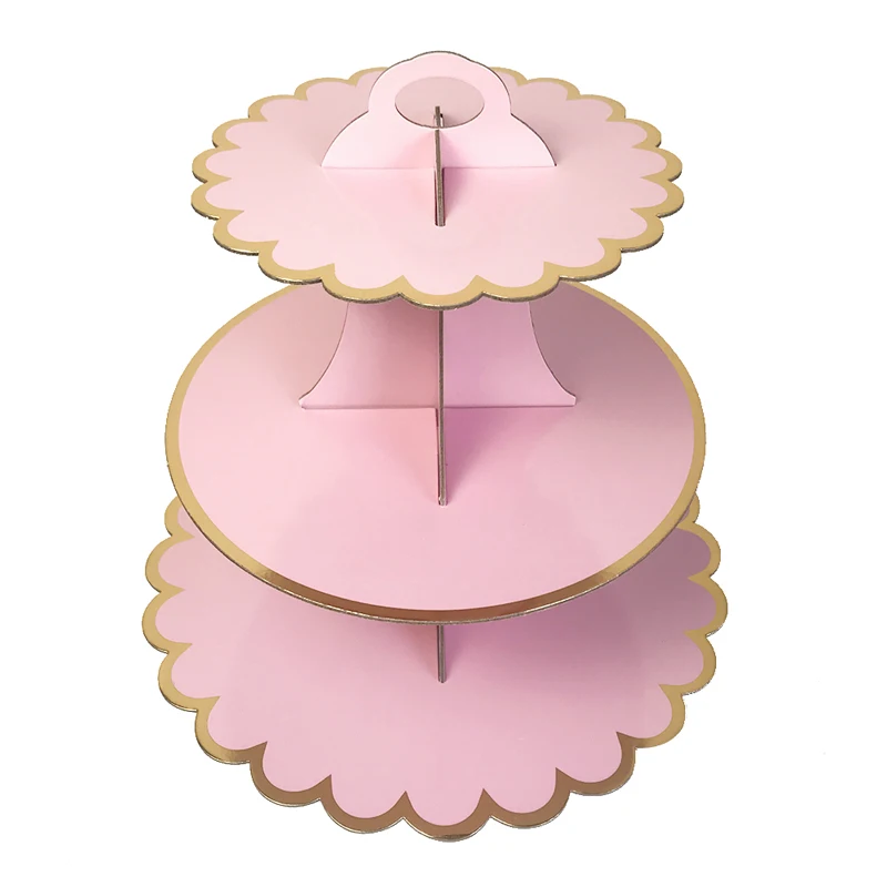 3 уровня кекс стенд бумага Твердые Полосатый кекс декоративные обертки для Свадебный на день рождения праздничный вечерние десерт Настольные принадлежности - Цвет: pink solid x1pc