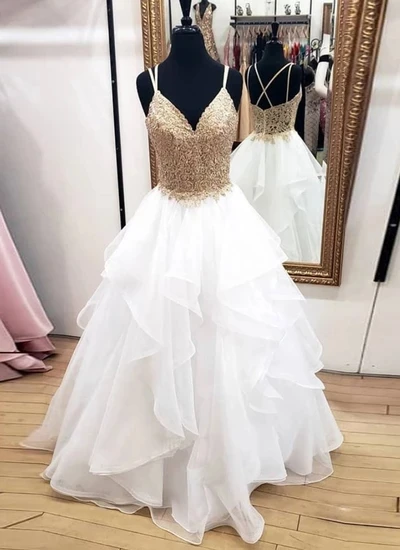 Lakshmigown оборки белые и золотые платья на выпускной Vestidos de gala Сексуальное вечернее, выпускное вечерние платья пол формальное платье - Цвет: Белый