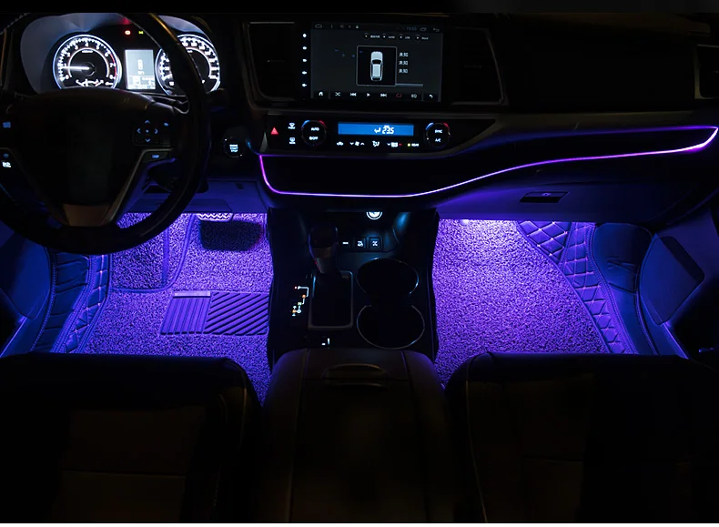 Автомобильный Стайлинг для Toyota Highlander 15-19 автомобиль семь цветов Голосовое управление преобразования светодиодный освещение в ногах/ножная гнездовая лампа/атмосферная лампа