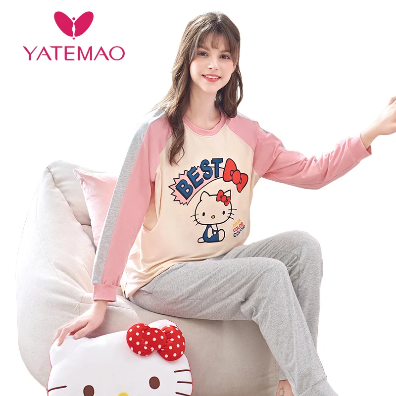 YATEMAO 2 шт./компл. новая Пижама для беременных Одежда одежда сна с длинными рукавами