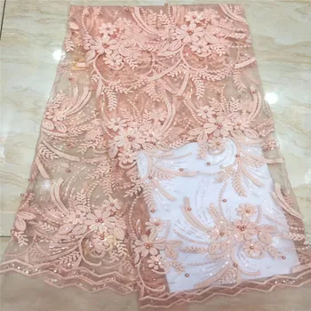 

5Yards Bridal Material With Beads French Tulle Lace Fabric High Quality Very Soft African Nigerian Mesh Lace Fabric