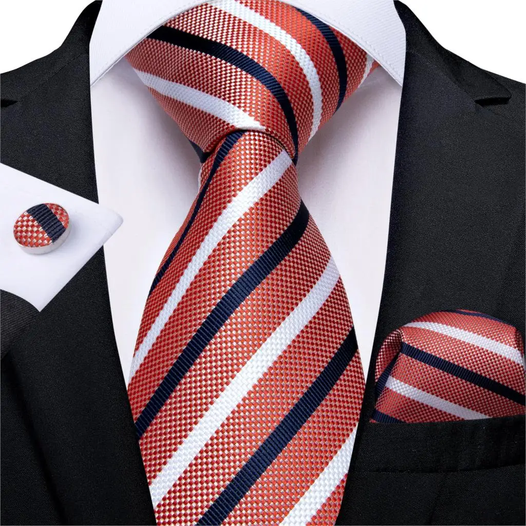 DiBanGu галстук Hanky запонки набор красный зеленый синий серый полосатый шеи галстуки для мужчин бизнес галстук Карманный квадратный зажим Gravatas - Цвет: N-7099