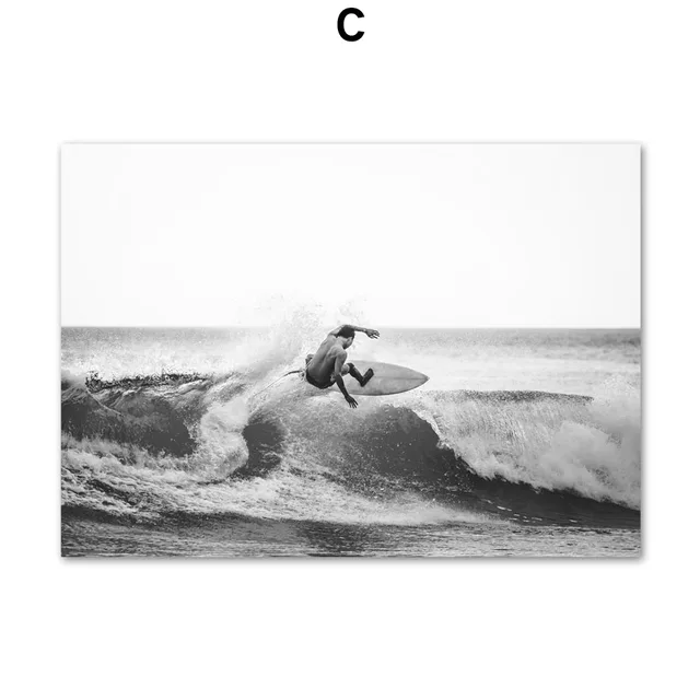 Black White Surf Beach Chair Camera Palm Tree Car Van Wall Art Print Canvas Painting Nordic Poster Decor Picture For Living Room C