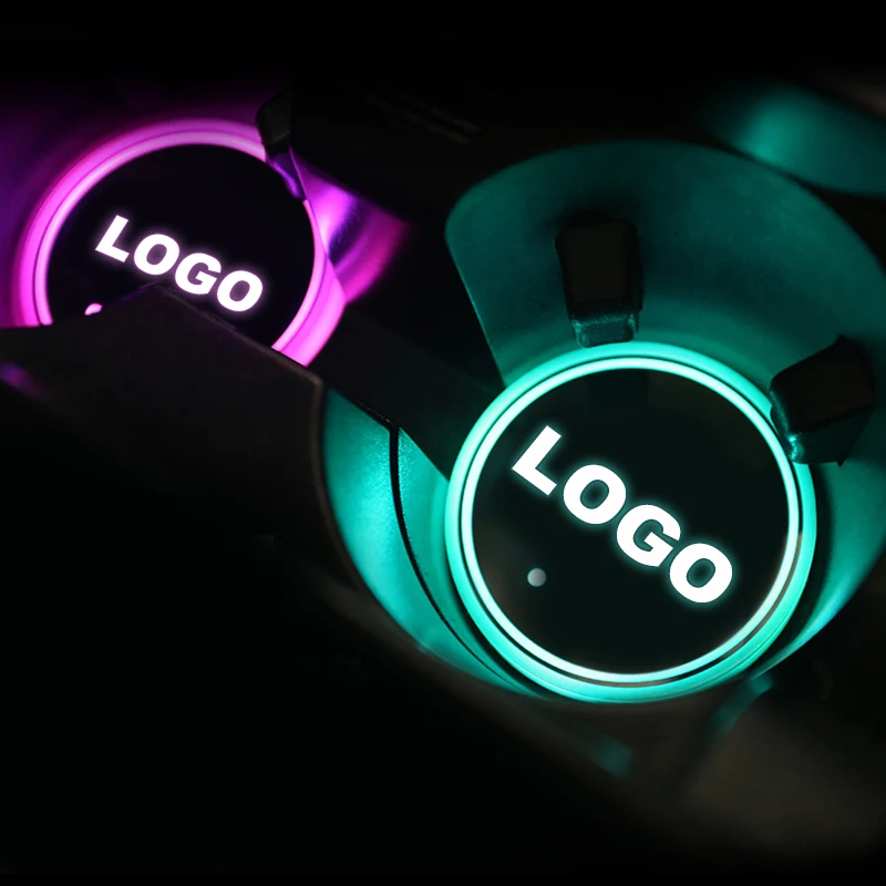 

2x Universal LED Car Cup Holder Lights Mats Pad Drink Coaster Atmosphere Compatible for BMW Jeep Benz Audi Ford Honda Toyota Ope