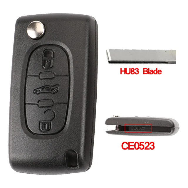 Jingyuqin Remote Flip Car Key Shell For Peugeot 206 408 1/2/3/4/5/6/807 Partner Citroen C1/2/3/4/5/6/7/8 Xsara Picasso CE0523/36 3B Trunk HU83 CE0523