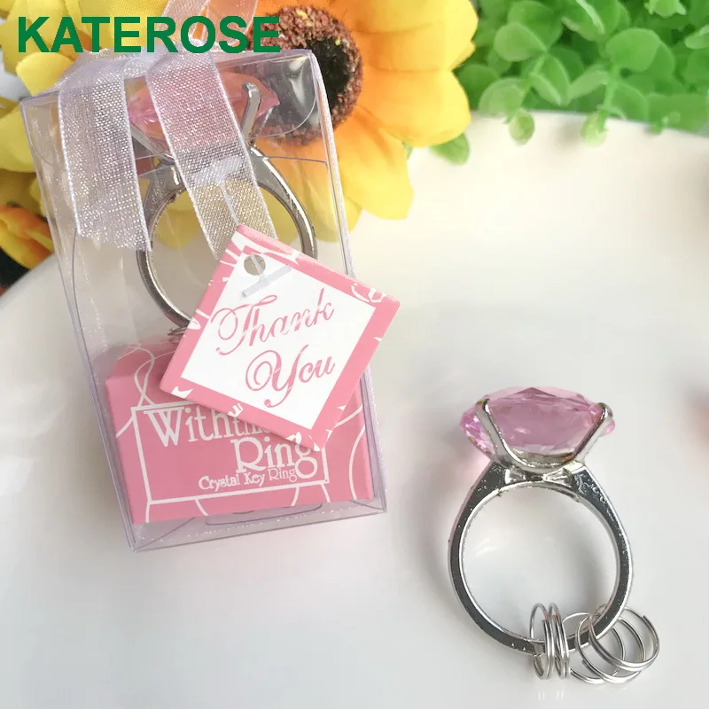 12PCS Pink Crystal Keychain Ring Wedding&Bridal Shower Favors Birthday
