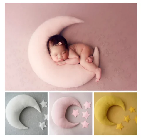 1 set newborn baby photography props moon shaped pillows with 4 stars  full-moon baby photo shoot accessories