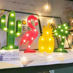 3D светодиодный Звезда Сердце фламинго, кактус ананас Рождественская елка стены настольная лампа вечерние украшения ночник AA Батарея