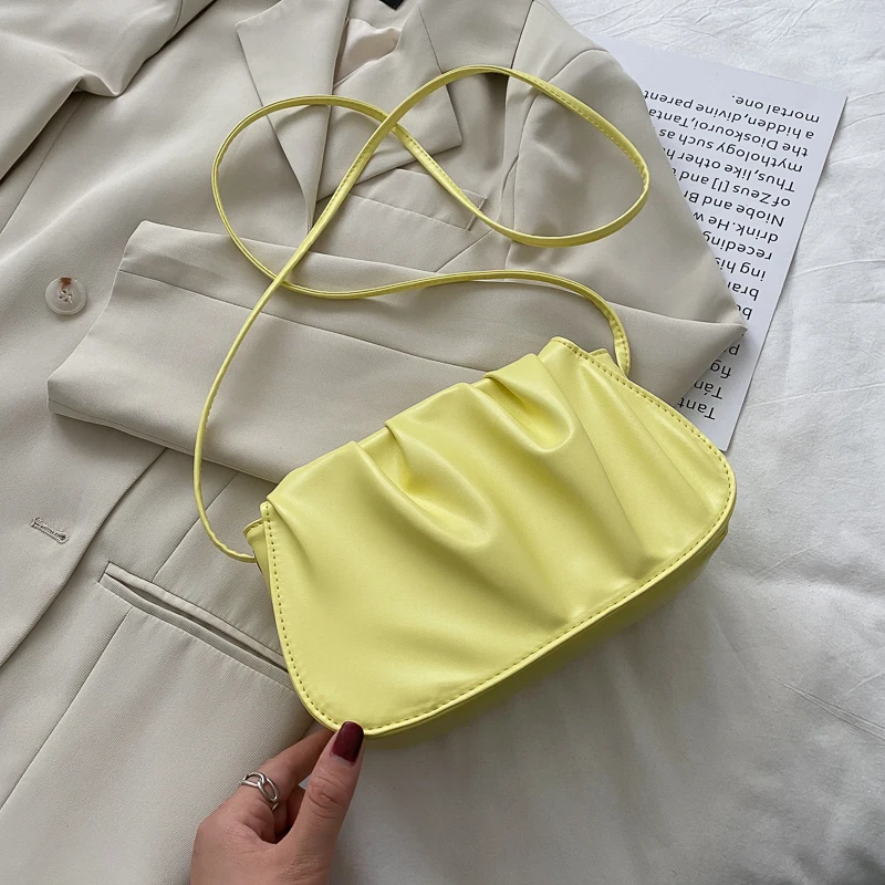 

Fashion Women Small Saddle Bag White Soft PU Leather Ladies Crossbody Bags Simple Folds Female Shoulder Bags Girl Purse Handbags