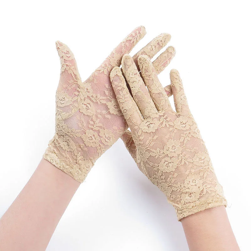 Детские летние тонкие белые кружевные перчатки для девочек, танцевальные перчатки для выступлений, детские белые кружевные перчатки - Цвет: Хаки