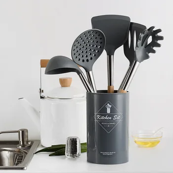 

6PCS/SET Silicone Cooking Utensils Set Non-stick Spatula Shovel Wooden Handle Cooking Tools Set with Storage Box Kitchen Tools