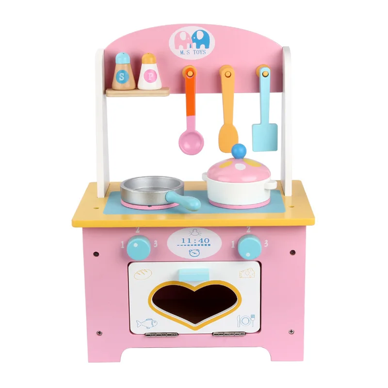 

Pink Wooden Simulated Kitchen Toy Set for Children imitate chef light Kitchen Sets Cooking Cabinet tools COOK FUN game