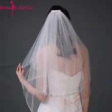Женский 1 м два слоя бисера Край свадебная вуаль белая вышитая бисером Свадебная вуаль Свадьба и события свадебные волосы повязки на голову подарок